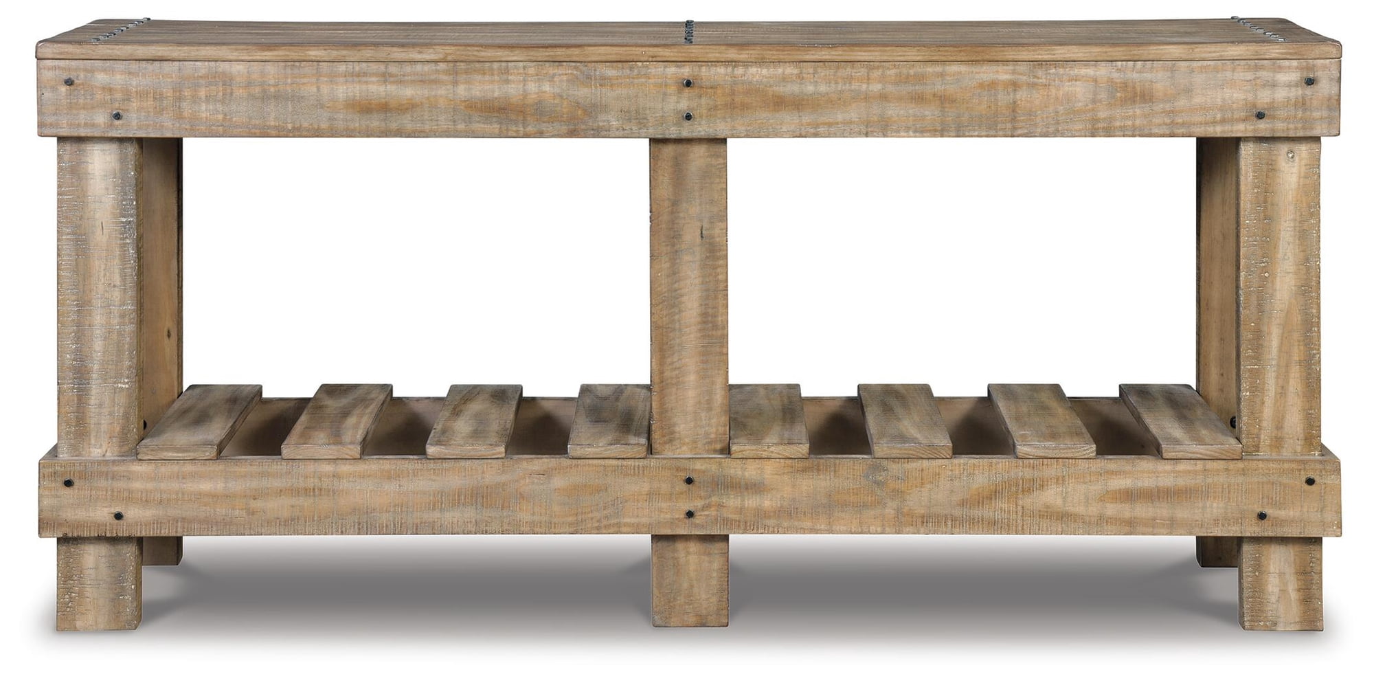 Signature Design by Ashley Susandeer Console Sofa Table, Light Brown Solid Wood Entryway & Sofa Table with Lower Shelf