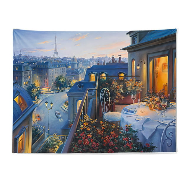 Tapiz para colgar en la pared con escena callejera de París, 100 x 70 cm, microtela