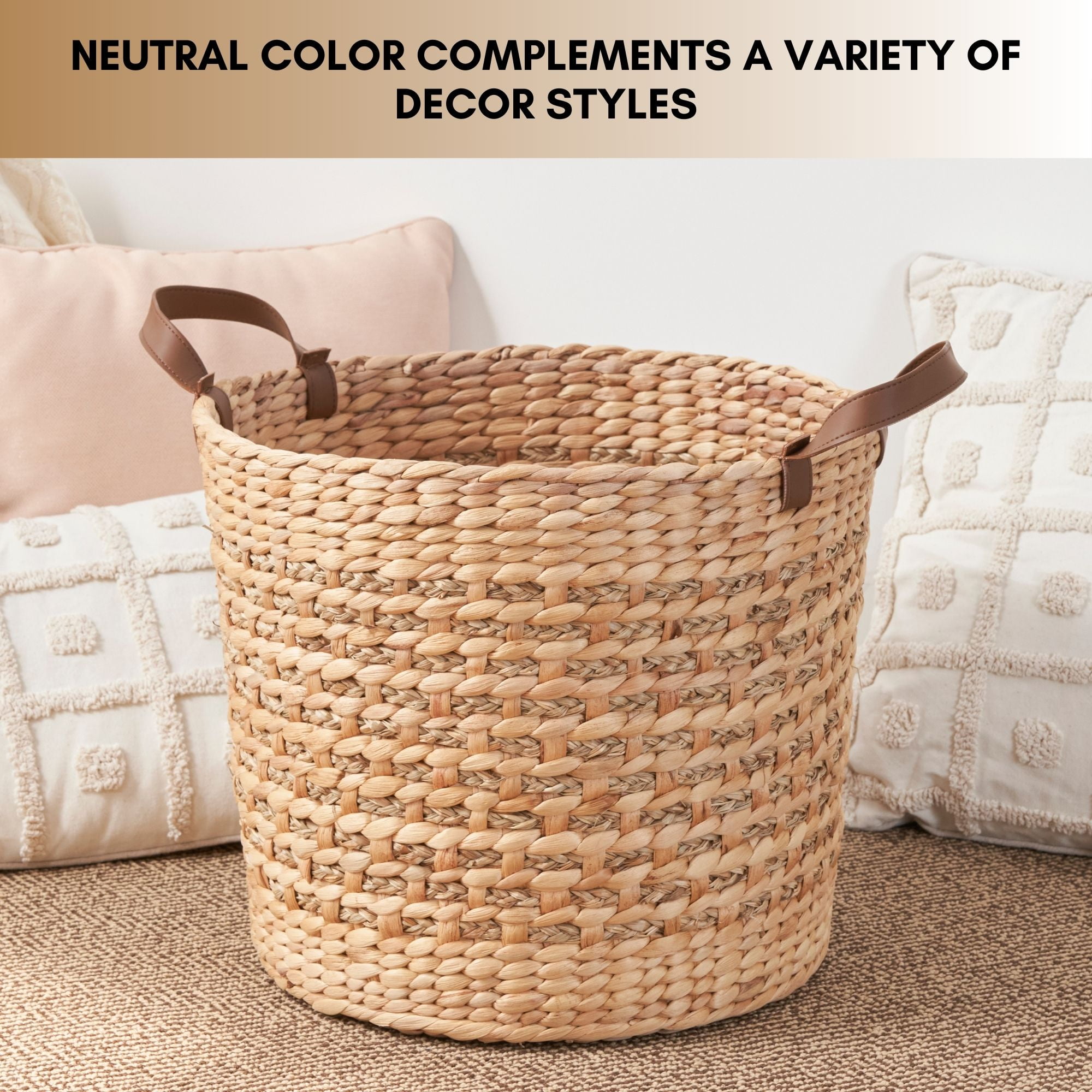 Maria Water Hyacinth Woven Round Multi Use Brown Storage Basket - Large