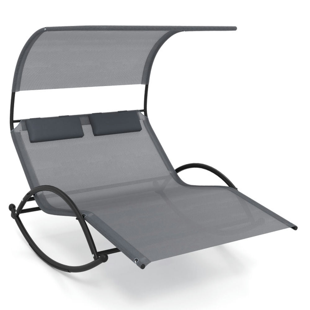 GVN Patio Rocking Chair,Rocking Chair, Rocker Chair,Outdoor Dual Rocker Sunbed 2-Person Canopied Patio Lounger with Detachable Headrests-Gray GVN Patio Rocking Chair,Rocking Chair, Rocker Chair,Outdoor Dual Rocker Sunbed 2-Person Canopied Patio Lounger with Detachable Headrests-Gray