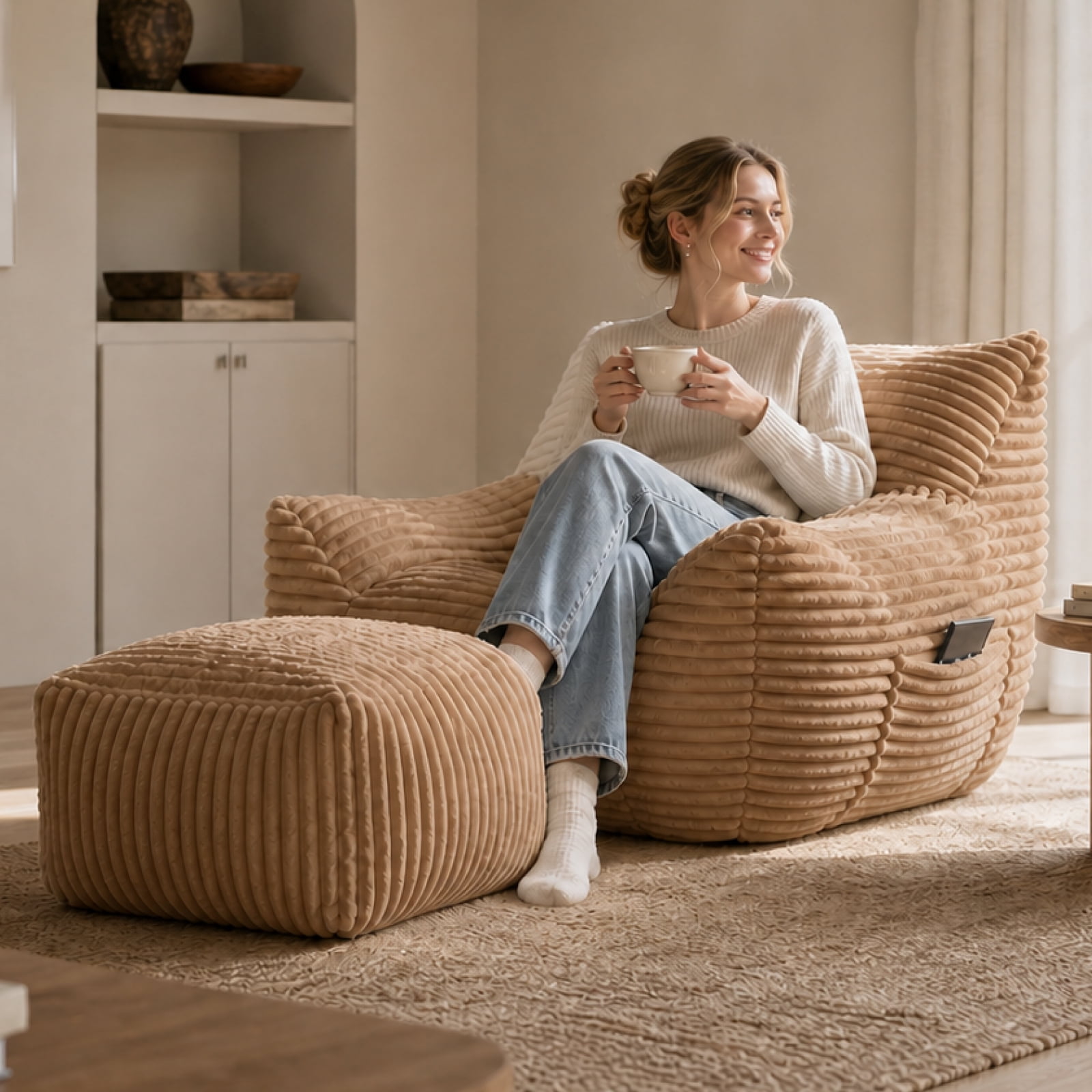 Bean Bag Chair for Adults, Oversized Comfy Beanbag Living Room Lazy Sofa for Bedroom & Dorm