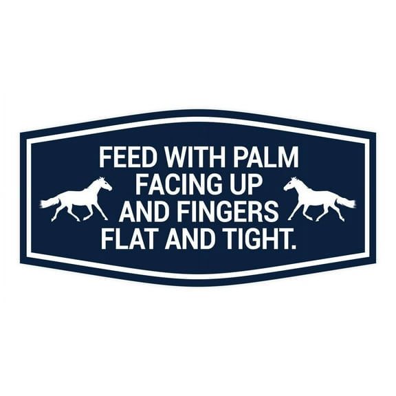 Signs ByLITA Fancy Feed With Palm Facing Up and Fingers Flat and Tight, Horses Plastic Sign (Navy Blue / White) - Large
