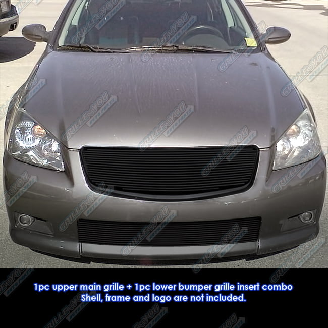 Compatible with 2005-2006 Nissan Altima Stainless Steel Black Billet Grille Insert Combo N87965J