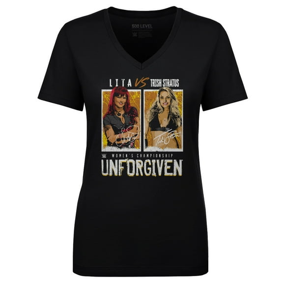 Women's-500 Level Trish Stratus Vs. Lita Match Black V-Neck T-Shirt