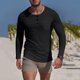 thumbnail image 1 of Blusas y camisas de manga larga con cuello redondo para hombre, colores lisos, informales, cuello redondo, bolsillo, botones, cárdigan de media manga, camisa de capa base para ejercicio, blusa de poli, 1 of 9