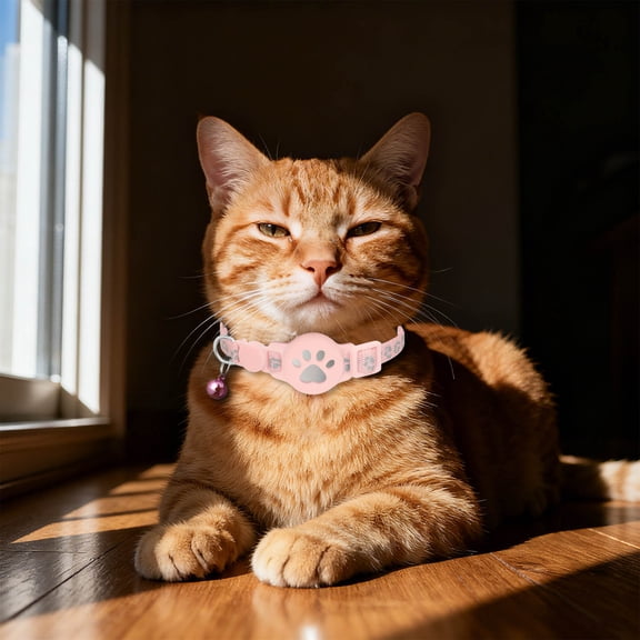 Breakaway Cat Collar with GPS Tracker Holder – Waterproof Paw Print Design with Bell for Kittens & Cats