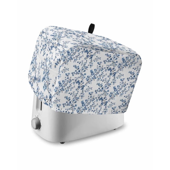 Navy Blue Spring Floral Toaster Cover 2 Slice, Small Kitchen Appliance Covers, Elegant Pastoral Flowers Toaster Oven Cover with Loop, Bread Machine Cover Polyester Dust Cover Protection