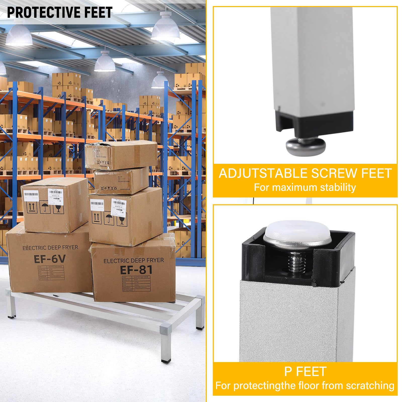 Dunnage Rack Aluminum, Elevated Storage Solution with 1000 Lb Capacity for Kitchens, Restaurants, Supermarkets, and Grocery Stores