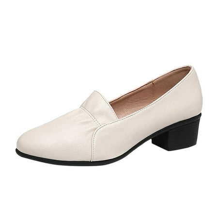 

Cathalem Leisure Women s Four Seasons Solid Color Non Slip Square Heels Round Toe Breathable Slip On Lazy Shoes White 40