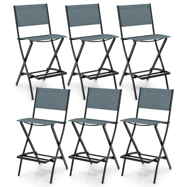 Gymax Tabourets de Bar Pliants - Ensemble de 6, Bleu