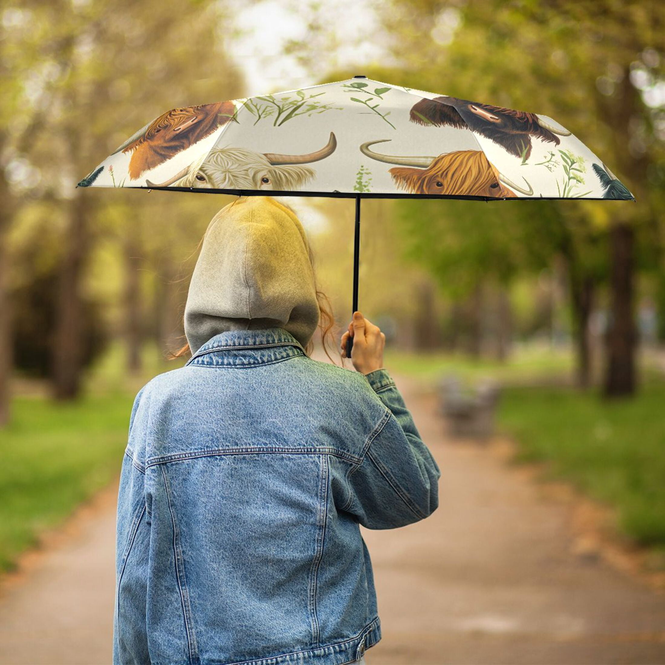 ALAZA Highland Cattles UPF 50+ Compact Folding Umbrella for Rain Travel Umbrella Packable