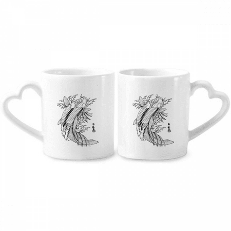 

Fish Playing Swimng Sea Seaw Couple Porcelain Mug Set Cerac Lover Cup Heart Handle