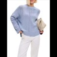 thumbnail image 2 of Suéteres de Punto Grueso para Mujer, Otoño 2025, Larga, Cuello Redondo, Jersey Holgado, Ropa de Moda de Invierno. Azul y Gris M, 2 of 10
