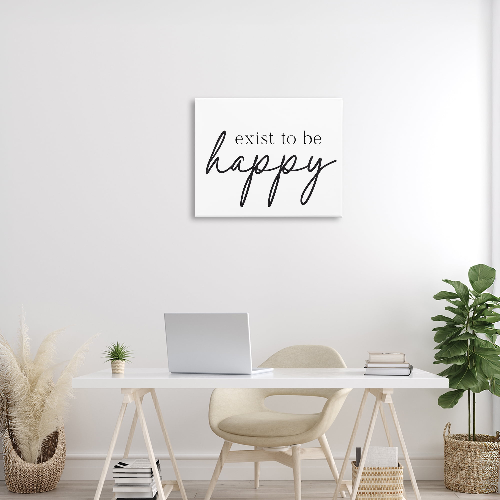 Exist To Be Happy Canvas Wall Art, design by Lettered and Lined