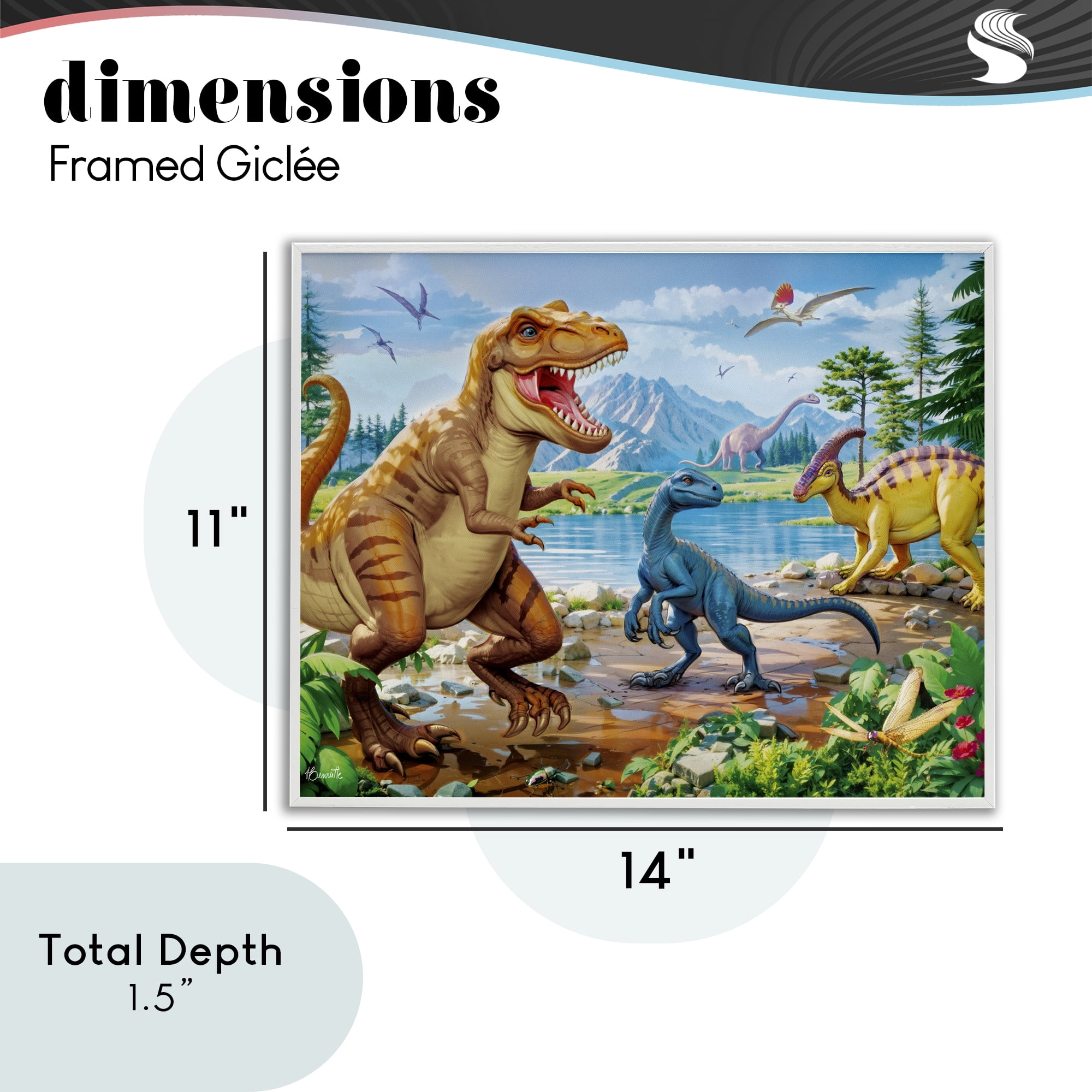 Stupell Industries Lush Jurassic Lakeside White Framed Giclee Art, design by Henriette Chinaglia