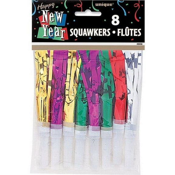 Foil New Year Fringed Squawkers, 8-Count