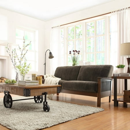 Weston Home Mission Microfiber Sofa Dark Brown Weston Home Mission Microfiber Sofa Dark Brown