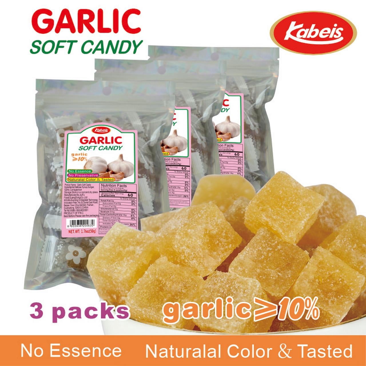 Kabeis Garlic Flavored Chews Chewy Gummy Candy 1.76oz per bag,3 Bags