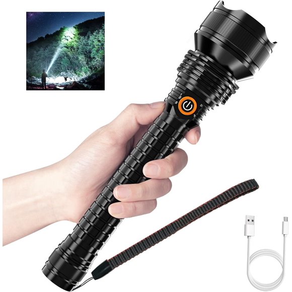Rechargeable LED Flashlights High Lumens, Super Bright Powerful Flashlights with 5 Lighting Modes, Camping-Black