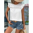 thumbnail image 4 of Women Summer Eyelet Tops Dressy Casual Crew Neck Ruffle Cap Sleeve Boho Shirts Lace Embroidered Blouses White L, 4 of 5