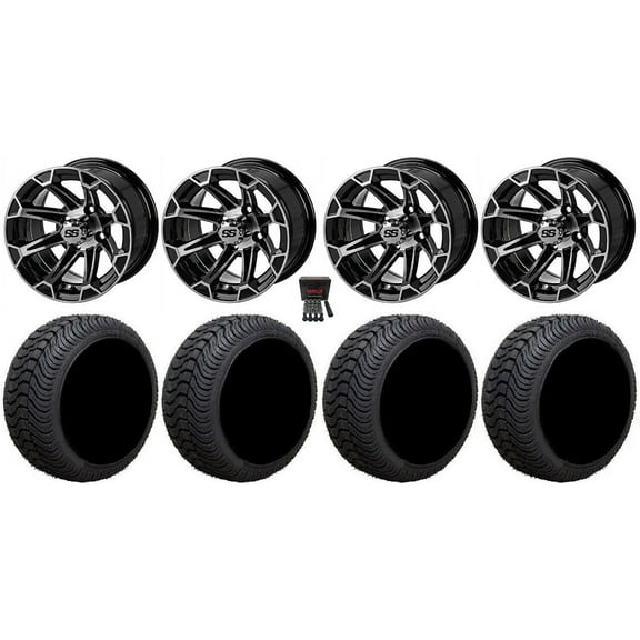 LSI Viking 12" Golf Wheels Black/Machined 205x30 Cruze Tires E-Z-GO & Club Car