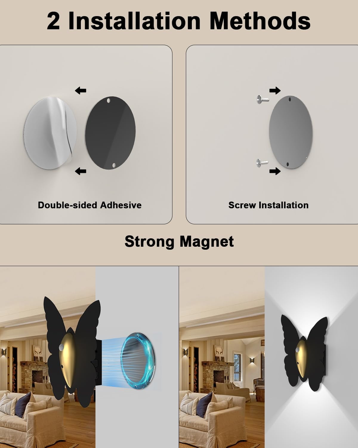 Wall Lamp，2 Pack Rechargeable Motion Sensor Night Light Wireless Wall Sconces Magnetic Closet Lights Stair Light Indoor Up and Down Wall Lamp for Bedroom Hallway
