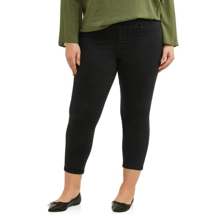 Linen Cropped Capris - Women's Plus Wide Waistband Pull on Legging Crop