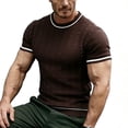 thumbnail image 4 of vdgthytj Mens Short Sleeve T Shirts Crew Neck Cable Knit Regular Fitted Tees Summer Casual Striped Sweater T Shirts, 4 of 4