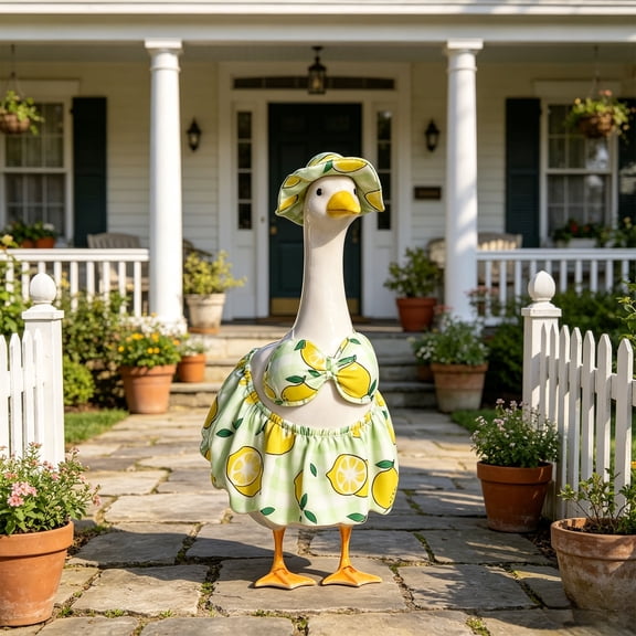 Yardvibe Porch Goose Outfits for 23 Inch Lawn Statue, Summer Bikini with Hat for Goose Statue, Duck Sculpture Clothes for Yard Swimming Pool Party Decoration (Yellow)