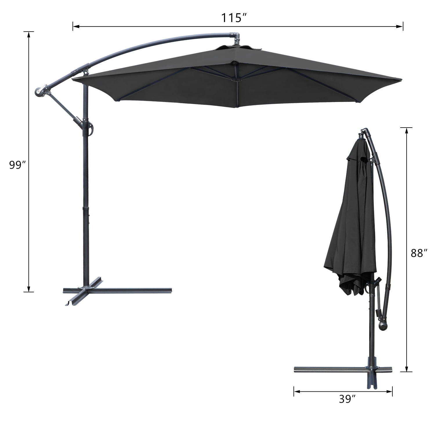 Devoko 10 Ft Patio Offset Cantilever Umbrella Outdoor Market Hanging Umbrellas with Crank & Cross Base, Black