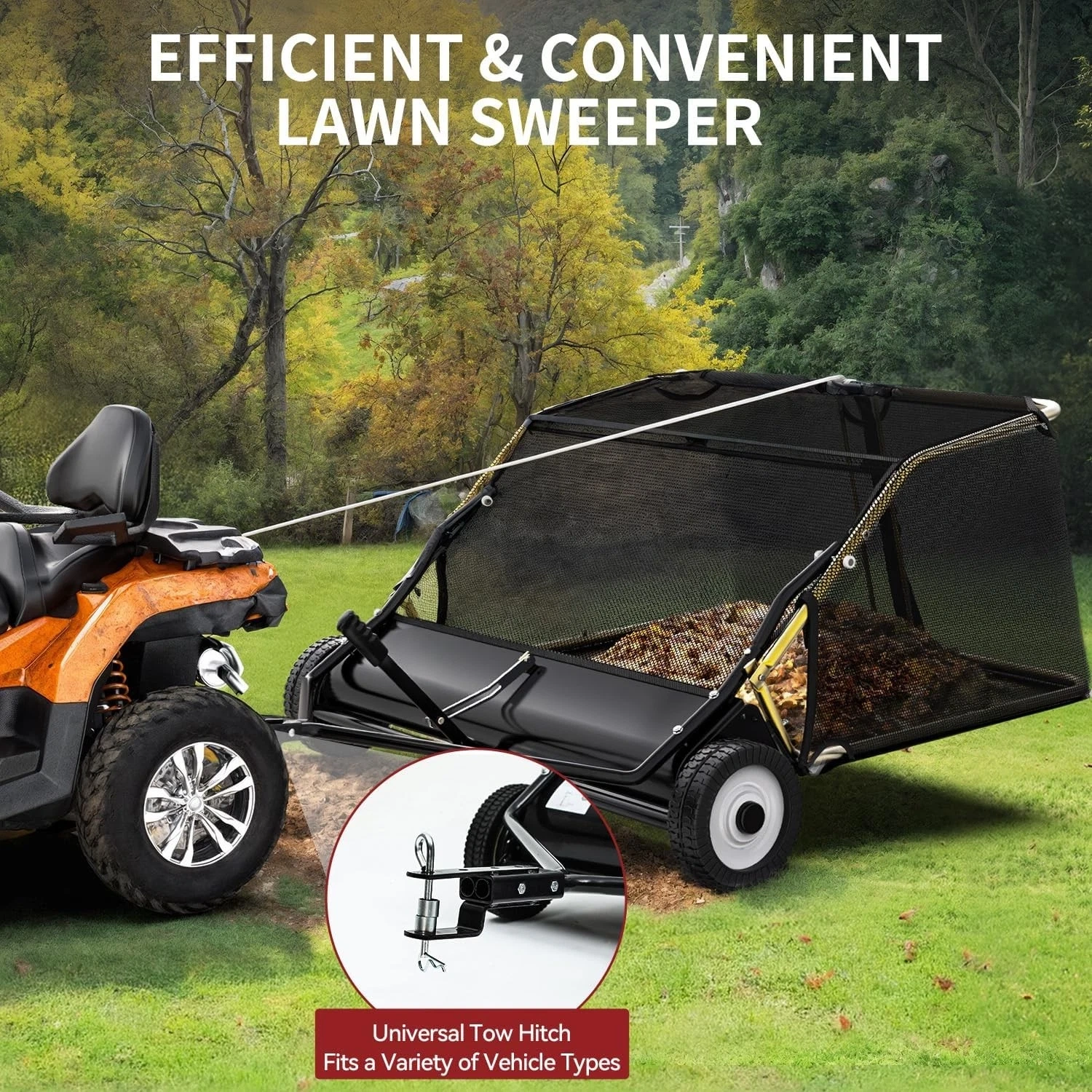 Dextrus 42 in Tow Behind Lawn Sweeper Leaf Collector Sweeper for Lawn 12 Cu FT Capacity