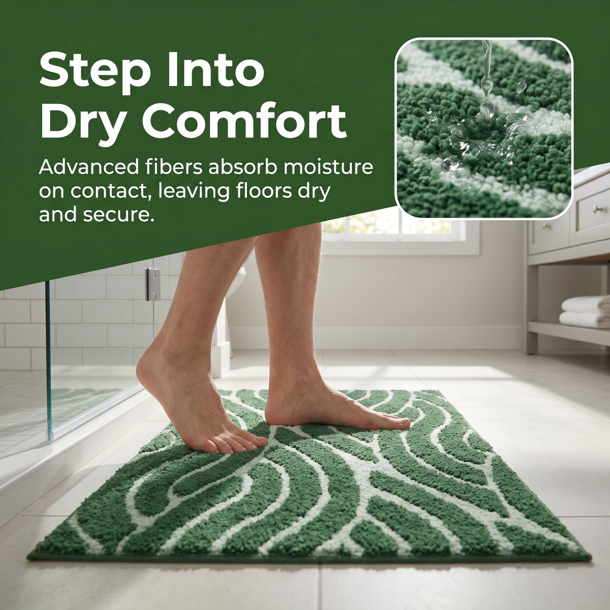 Unique Bargains Geometric Soft Microfiber 3D Textured Plush Bath Mat Dark Green 32" x 20"