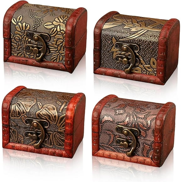 4 Pièces, Petite Boite en Bois Rétro, Coffre en Bois Petite, Petite Boite en Bois Vintage, Vintage Petite Coffre en Bois, Peut Etre Utilisé pour Ranger Colliers, Boucles D'oreilles, Bagues