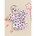 thumbnail image 3 of Bagilaanoe 4th of July Newborn Baby Girl Summer Rompers Stars Print Short Sleeve Bodysuits + Headband 3M 6M 12M 18M Infant Independence Day One Piece Jumpsuit, 3 of 7