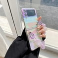 thumbnail image 2 of Clear Color Phone Case for Samsung Galaxy Z Flip 3 Pink Strap, Fashion Wristband Case for Galaxy Z Flip 3 Laser Effect, Cute Girly Case for Samsung Z Flip 4 Beads Lanyard (Pink Strap), 2 of 15