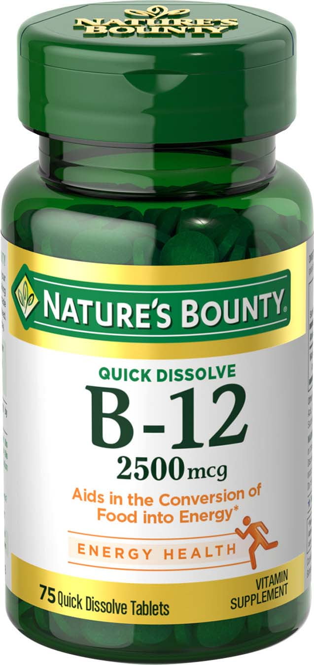 Nature's Bounty Vitamin B12 Tablets, Cherry Flavor, 2500 mcg, 75 Ct