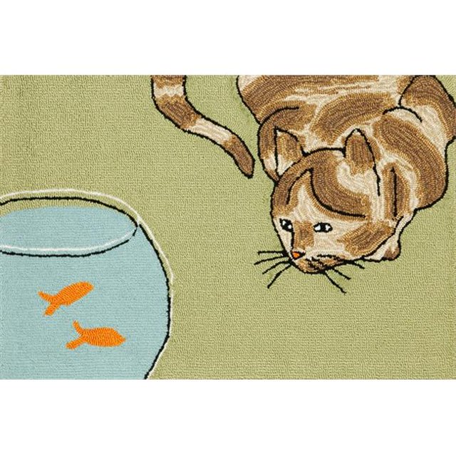 Liora Manne FTP34143006 Frontporch 1430-06 Curious Cat Green 30 x 48 In. Area Rugs