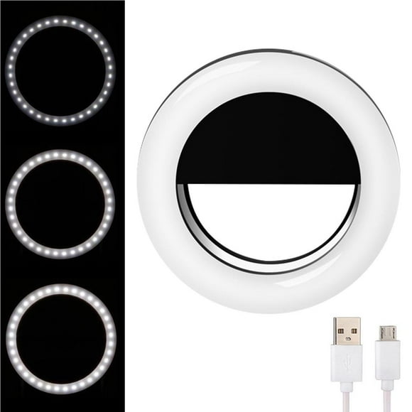 Bearachild Selfie Ring Light Ligero Universal Recargable Beauty Ring Lights Teléfono portátil Selfie Fill-Light Fácil instalación Teléfono y Comunicación Negro