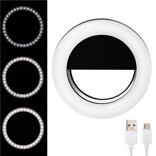 Bearachild Selfie Ring Light Ligero Universal Recargable Beauty Ring Lights Teléfono portátil Selfie Fill-Light Fácil instalación Teléfono y Comunicación Negro