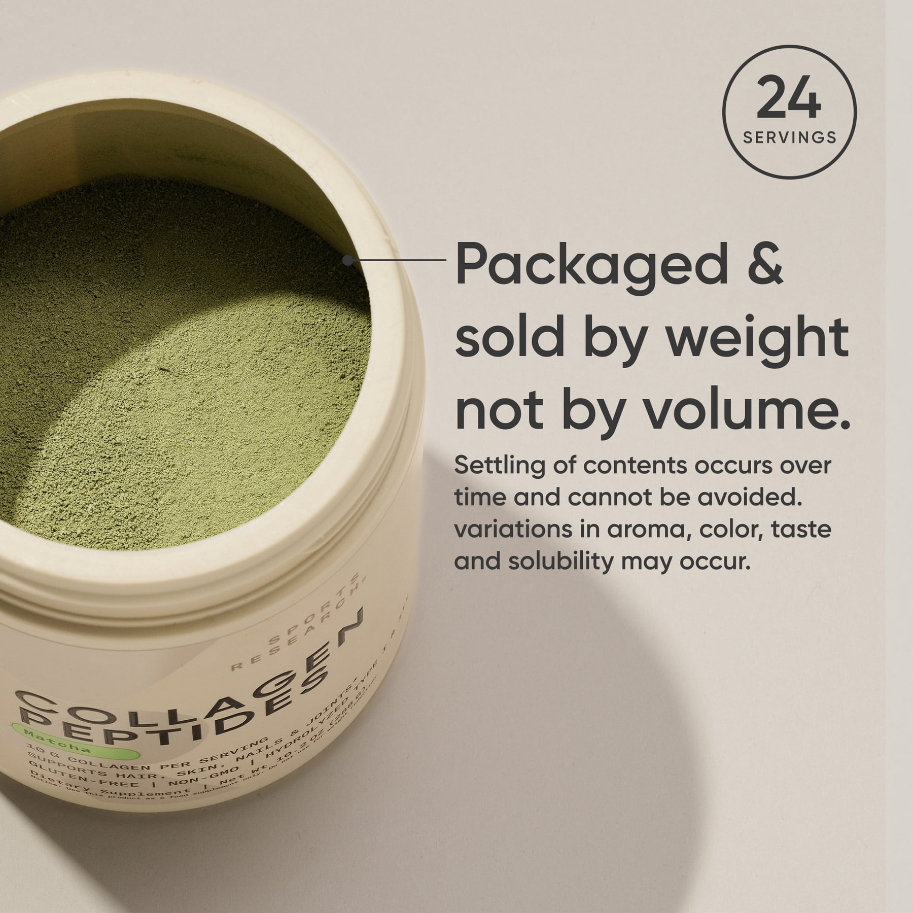 Sports Research® Collagen Peptides Matcha Green Tea  Hydrolyzed Supplement 10.16oz (24 Servings)