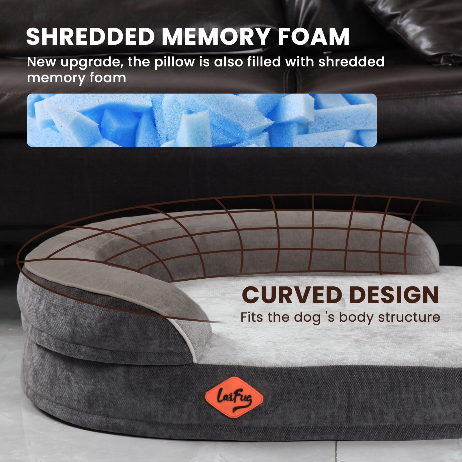 Laifug Memory Foam Oval Dog Bed (44x30x9Inches, Chocolate), Orthopedic Dog Bed for Dogs with Durable Waterproof Liner & Removable Washable Cover & Nonskid Bottom