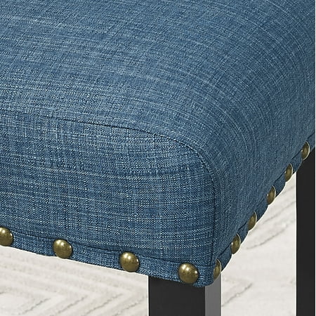 Roundhill Furniture Biony Fabric Bar Stool with Nailhead Trim in Blue (Set of 2)