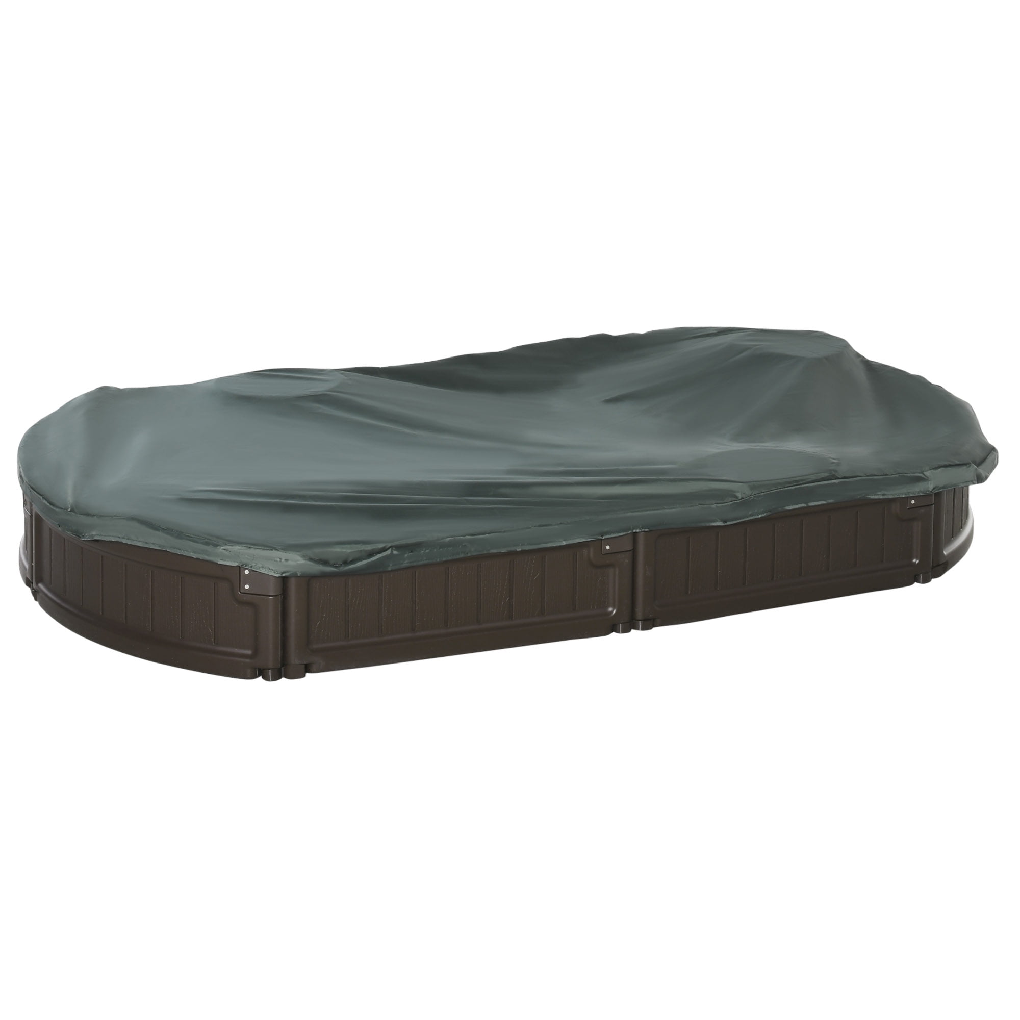 72" x 41.25" Oval Kids Outdoor Sandbox with Cover, 4-Seat HDPE Sand Pit, Easy Assembly Backyard Play Station, Brown