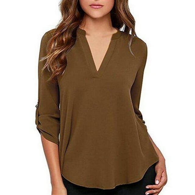 Hauts pour Femmes à Manches 3/4 à Col en V Tunique Décontractée Blouse Chemise Ample