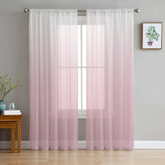 Pink White Ombre Sheer Curtains 96 Inch Length 2 Panels Set for Living Room/Bedroom, Pink Gradient Color Modern Abstract Art Curtain Sheers Drapes Rod Pocket Curtains Window Treatment Set 52''x96''x2