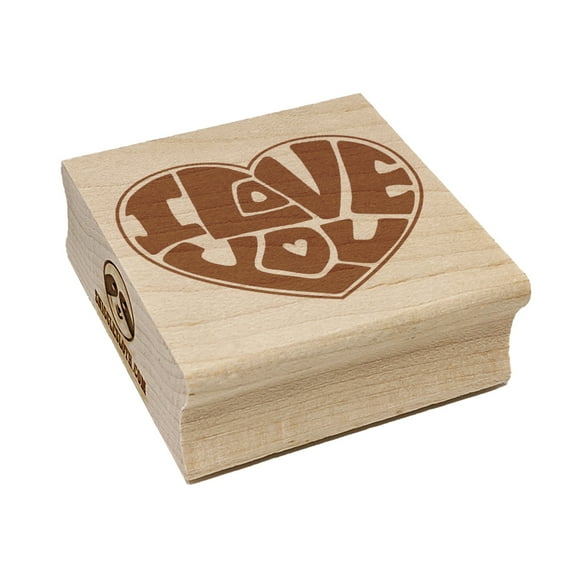 I Love You Heart 70s Bubble Letters Square Rubber Stamp Stamping Scrapbooking Crafting - Small 1.25in