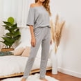 thumbnail image 4 of SWSMCLT Women's Plus Size Pajama Set Cotton Short Sleeve Oversized Loose Fit Summer Pjs Long Pants Lounge Set Comfy Solid Bateau Neck Thin Spring Grey Large, 4 of 5