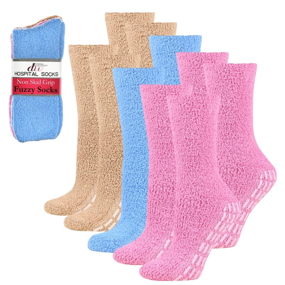 Debra Weitzner Men’s and Women’s Hospital Socks, Non-Slip Grip Design, 5/6 Pairs