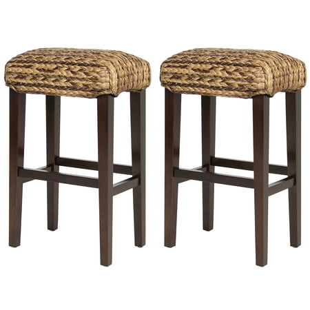 Best Choice Products Set of 2 Hand Woven Seagrass Bar Stools for Indoor Home Decor, Breakfast Bar with Wood Frame, Moisture-Resistant Coating, (Best Waterproof Coating For Wood)
