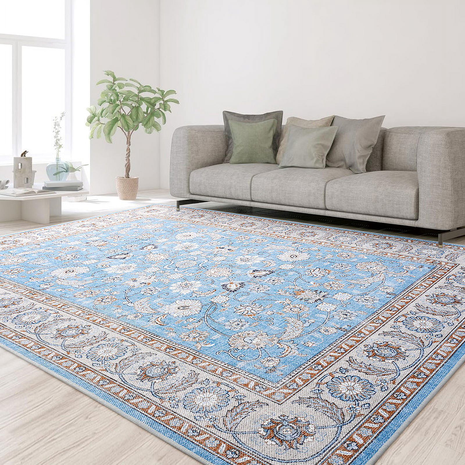 Lochas Area Rugs Modern Vintage Floral Rug Accent Carpet for Living Room Bedroom Home Decor,4'x6',Blue
